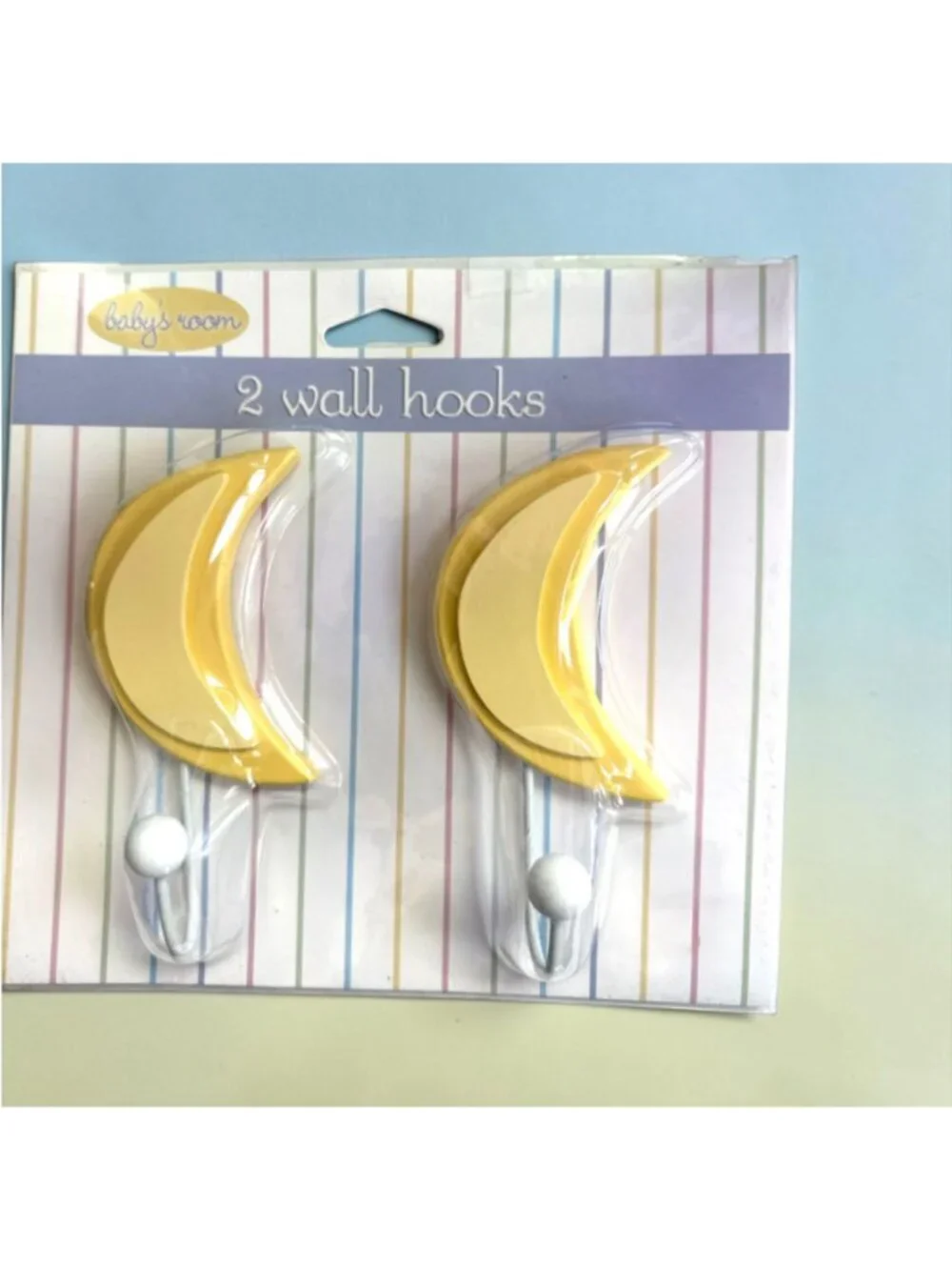 Babys Room 2 Wall Hooks Moon Design Yellow & White